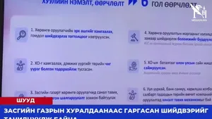 ЗАСГИЙН ГАЗРЫН ХУРАЛДААНААС ГАРГАСАН ШИЙДВЭРИЙГ ТАНИЛЦУУЛЖ БАЙНА